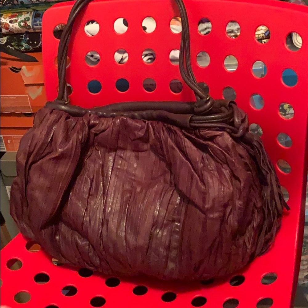 Anthropologie Eggplant Crinkle Leather Bag